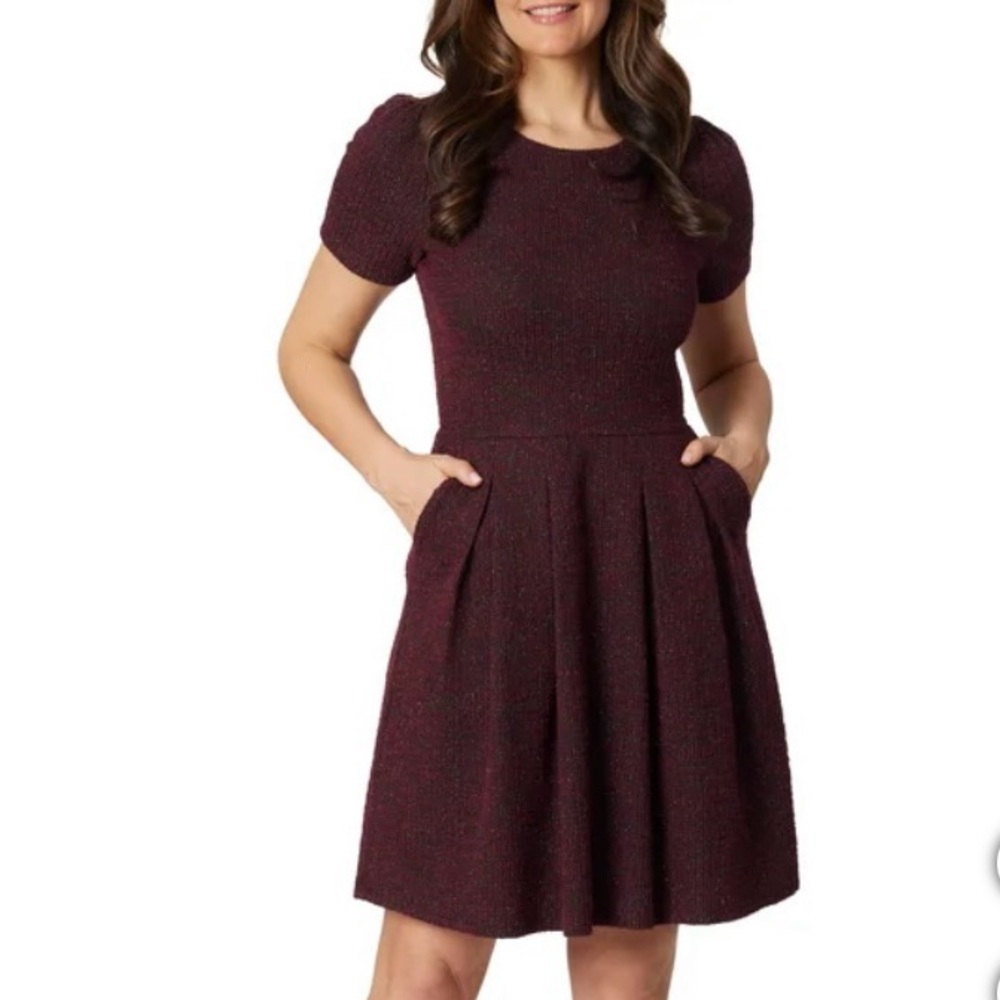 Draper James Rich Burgundy Luret Knit Mini Dress With Pockets